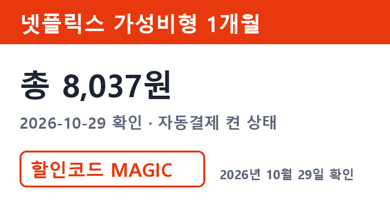 넷플릭스구독할인 겜스고 가성비형 1개월 총 8,037원